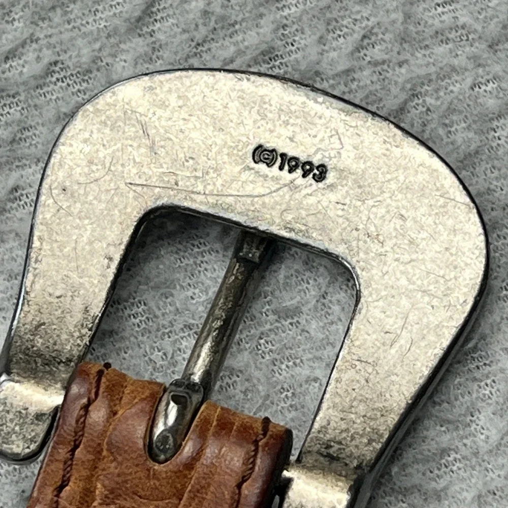 California Billy Belt Mens 34 Brown Leather Concho Western Engraved Buckle 1993